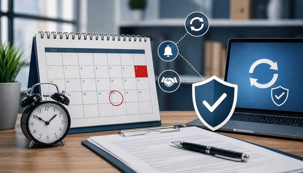 Auto-renewal contract calendar with cancellation deadline and renewal icons