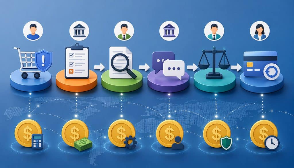 Chargeback process stages showing dispute costs and payment risks