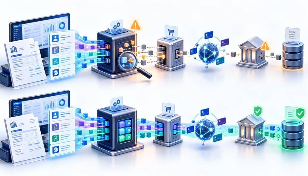 Gateway Level 3 support workflow showing enhanced B2B payment data passing from ERP to processor and card network